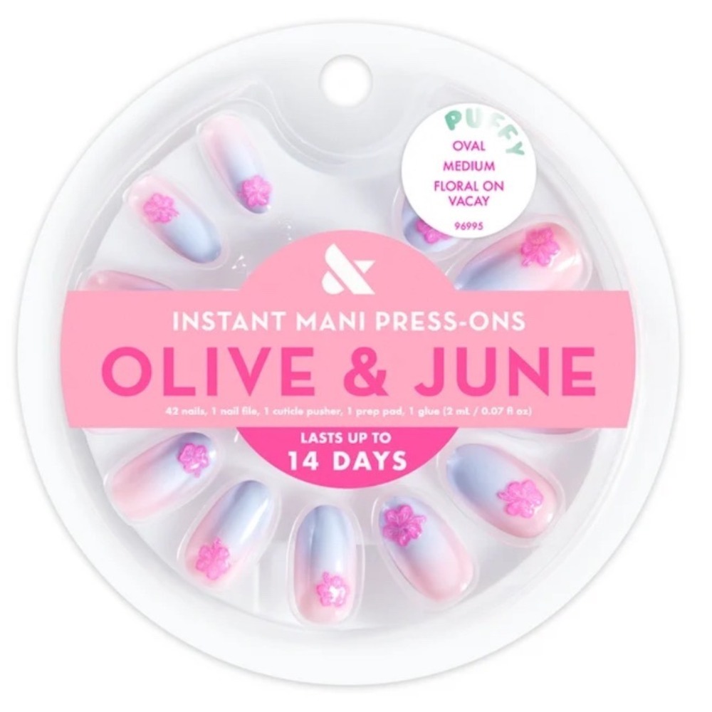 Olive & June Instant Mani Press-On Nails Florals On Vacay Medium Oval NEW
